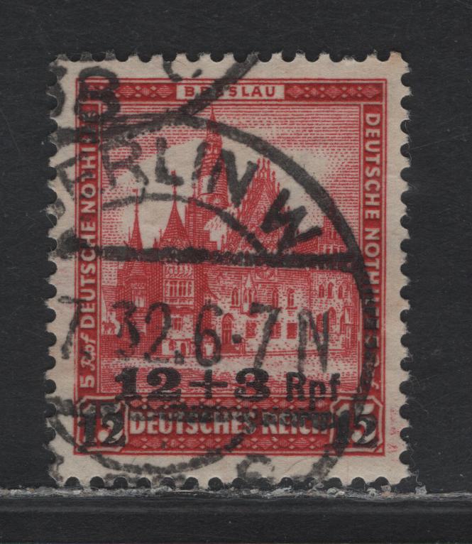 Lot 188 Germany SC#B43 (464) 12pf+3pf on 15pf+5pf Carmine , 1932 Surcharged Semi Postal Issue, A Very Fine Used Singles, July 1932 Cancel