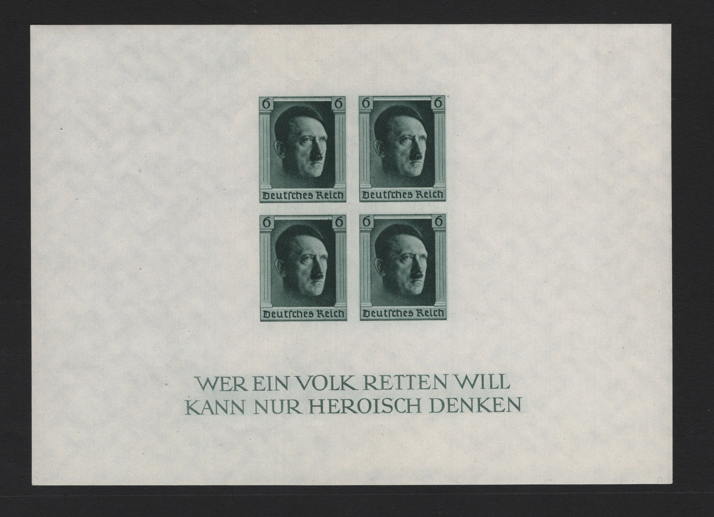 Lot 203 Germany SC#B103 (Block 8) 6pf Blackish Blue Green , 1937 German National Philatelic Exhibition Issue, A VFOG Souvenir Sheet, Some Rice Paper Adhesion on Gum