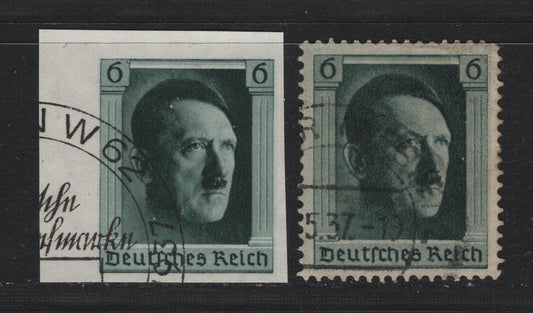 Lot 3 Germany SC#B102a, B103a (646, 647) 6pf Blackish Blue Green, 1937 48th Birthday Of Hitler - German National Philatelic Exhibition Issues, 2 Very Fine Used Singles