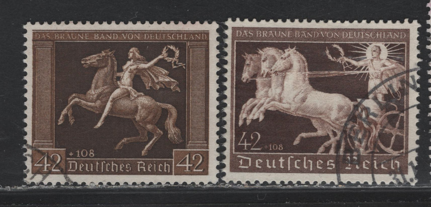 Lot 223 Germany SC#B119,B173 (671x, 747) 42pf+108pf Brown , 1938-1940 5th & 7th Brown Ribbon Race Issues, 2 Fine/Very Fine Used Singles