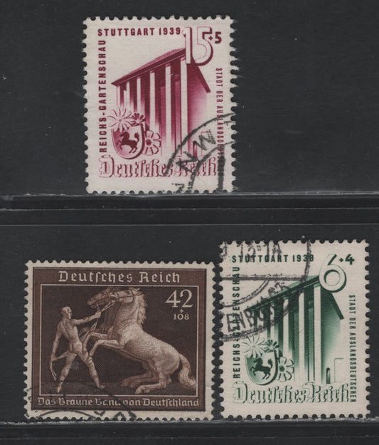Lot 227 Germany SC#B138-B139, B145 (692-693, 699) 6pf+4pf - 42pf+108pf Dark Green - Deep Brown, 1939 Horticultural Exhibition - 6th Brown Ribbon Race Issues, 3 Very Fine Used Singles