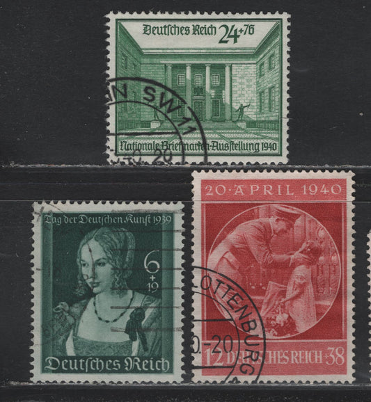 Lot 229 Germany SC#B146, B169,-B170 (700, 743-744) 6pf+19pf - 12pf+38pf Dark Green - Copper Red, 1939-1940 Day of German Art - 51st Birthday of Hitler Issues, 3 Very Fine Used Singles