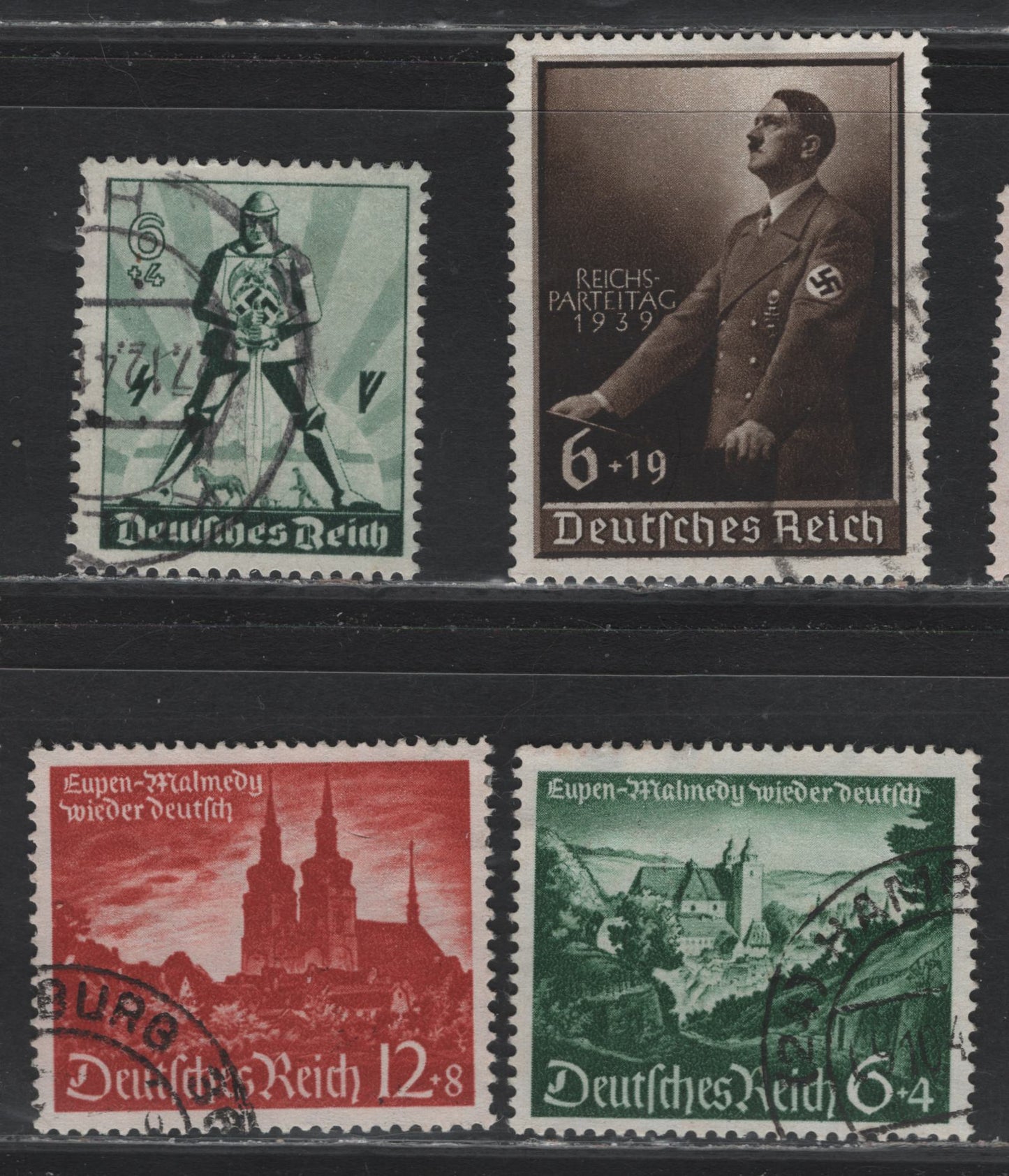 Lot 230 Germany SC#B147, B171, B174-B175 (701, 748-749) 6pf+19pf - 12pf+8pf Black Brown - Orange Red , 1939-1940 Nazi Congress - Eupen & Malmedy Reunion Issues, 4 Very Fine Used Singles