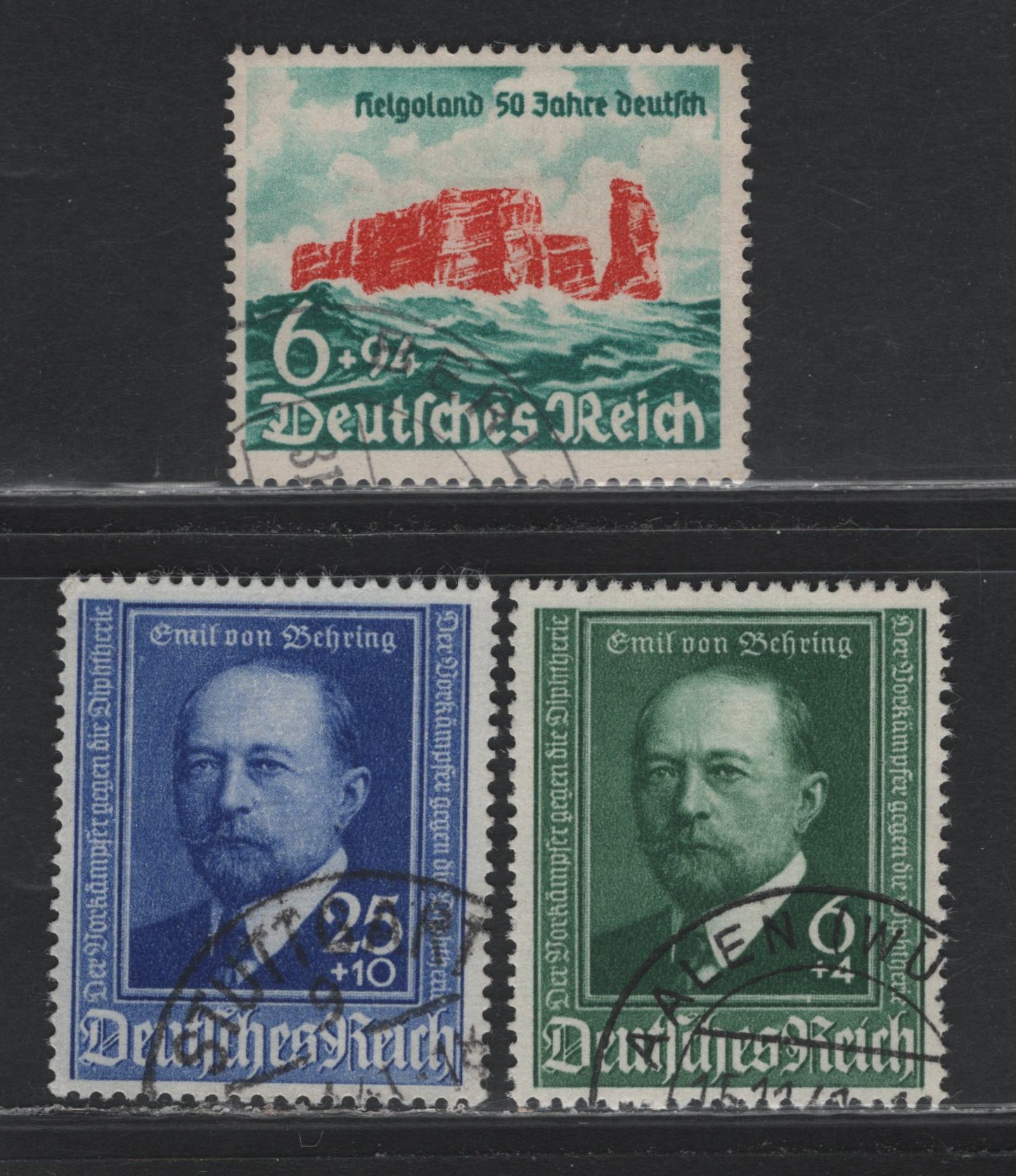 Lot 236 Germany SC#B176, B186-B187 (750, 760-761) 6pf+94pf - 25pf+10pf Bright Blue Green & Red Orange - Bright Ultramarine , 1940 Heligoland 50th Year As Part Of Germany - Dr Emil Von Behany Issues, 3 Fine Used Singles