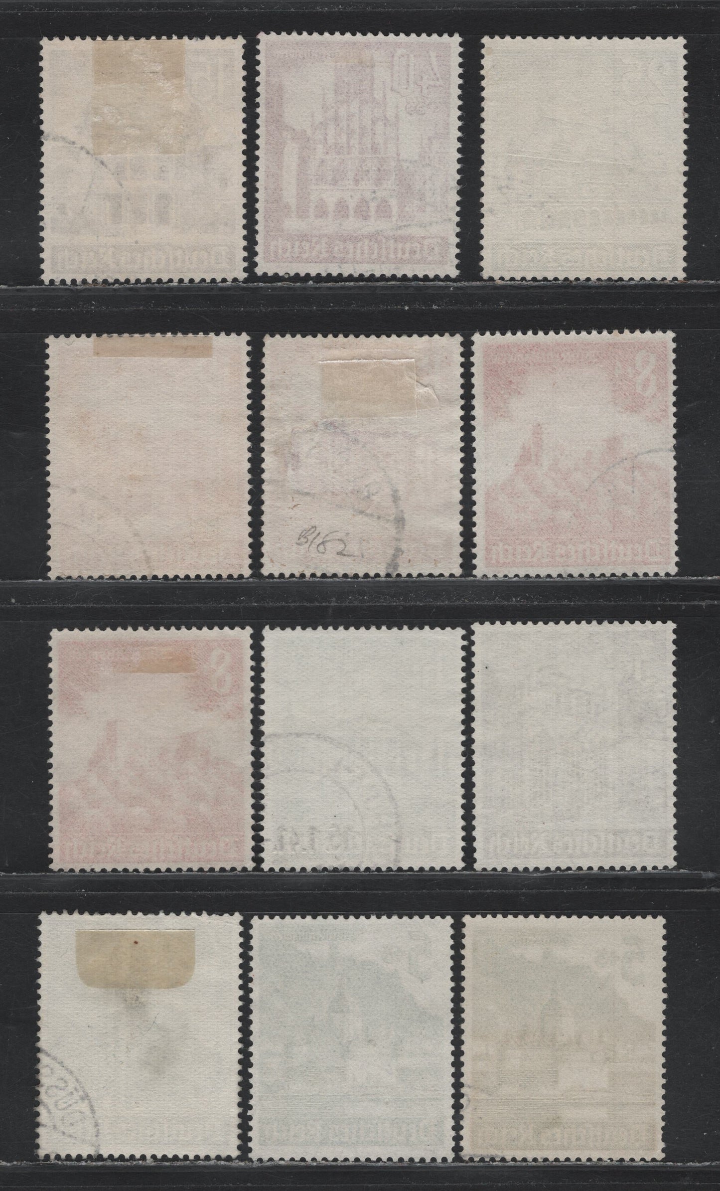 Lot 237 Germany SC#B177-B185 (751-759) 3pf+2pf - 40pf+35pf Dark Brown - Red Lilac , 1940 Winter Help Semi Postal Issue, 12 Fine/Very Fine Used Singles