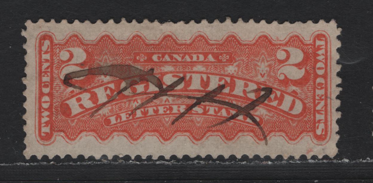 Lot 25 Canada #F1d 2c Orange , 1875-1896 Registration Issue, A Fine Used Single, Perf 12x11.75, Scarce Perf, Stout Vertical Wove Paper.