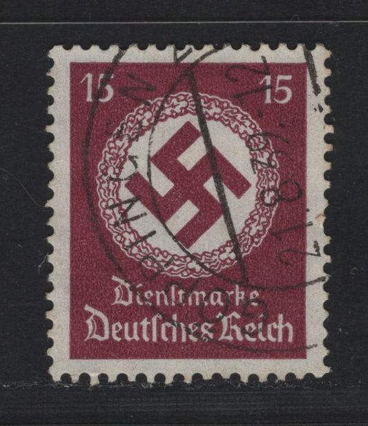 Lot 253 Germany SC#O87 (139) 15pf Claret, 1934 Swastika Design Official Issue, A Very Fine Used Single, Swastika Wmk