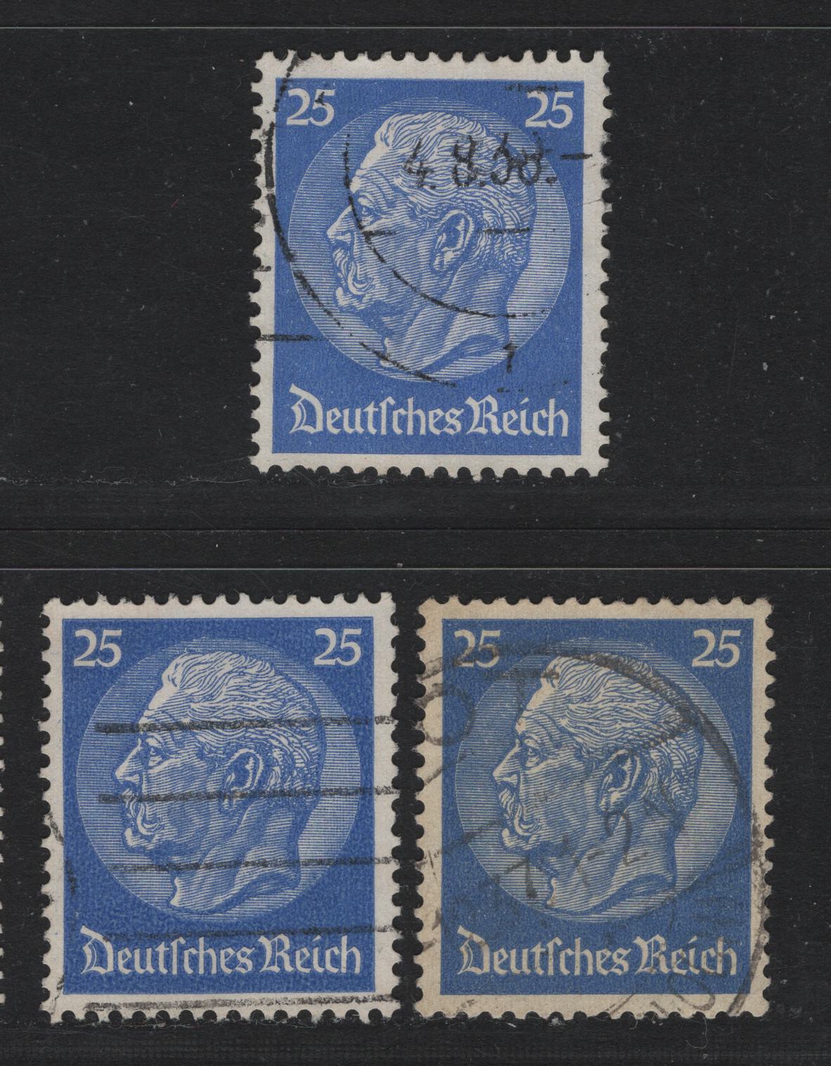 Lot 277 Germany SC#425 (522xa) 25pf Dull Ultramarine & Pale Lilac Ultramarine , 1933-1936 Hindenburg Issue, 2 Very Fine Used Singles, Normal Shade For This Value Is Medium Lilac Ultramarine, These are Lighter & Duller