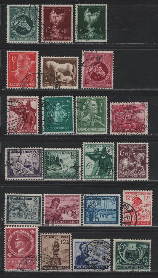 Lot 305 Germany SC#B270-B291 (886/908) 12+38pf - 12+8pf Deep Brown - Rose Carmine, 1944-1945 Fulda Millenary - Proclamation of People's Army Issues, 22 Fine/Very Fine Used Singles