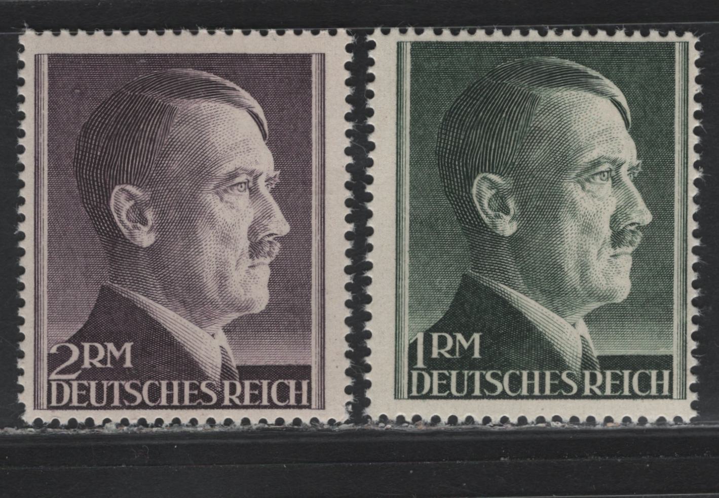 Lot 313 Germany SC#524-525 1m - 2m Dark Slate Green - Violet , 1941-1944 Hitler Heads Issue, 2 FNH Singles, Perf 14