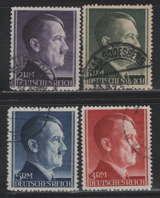 Lot 314 Germany SC#524a-525a 526-526 (799A-802A) 1rm - 5m Slate Green - Deep Blue, 1941-1944 Hitler Heads Issue, 4 Very Fine Used Singles, Perf 12.5