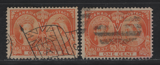 Lot 39 Canada #51,i 1c Orange - Yellow Queen Victoria, 1897 Diamond Jubilee Issue, 2 Fine/Very Fine Used Singles, ABN-U Paper, Perfs 12 & 12.1x12