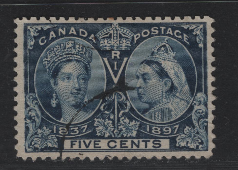 Lot 44 Canada SC#54 5c Dark Blue Queen Victoria, 1897 Diamond Jubilee Issue, A Fine Used Single On ABN-U Paper, Perf. 11.9 x 12, Very Shallow Hinge Thin, Only Visible In Backlight