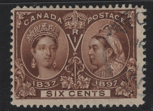 Lot 49 Canada SC#55 6c Deep Yellow Brown Queen Victoria, 1897 Diamond Jubilee Issue, A Fine Used Single On ABN-QQQQ Paper, Perf. 11.9 x 12