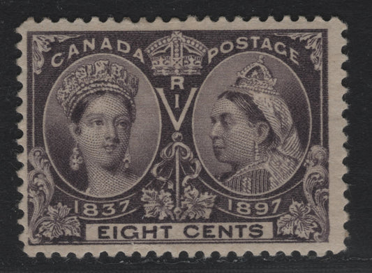 Lot 50 Canada SC#56 8c Blackish Violet Queen Victoria, 1897 Diamond Jubilee Issue, A VGOG Single On ABN-U Paper, Perf. 11.9 x 12, Small Wrinkle At GT Of Eight, Ending In Small Tear