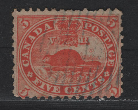 Lot 5 (C) Canada #15iv 5c Orange Vermillion Beaver, 1859-1864 First Cents Issue, A Good Used Single, Very Thin Horizontal Wove paper, Unchecked As To Exact Paper Type, Perf 11.75.