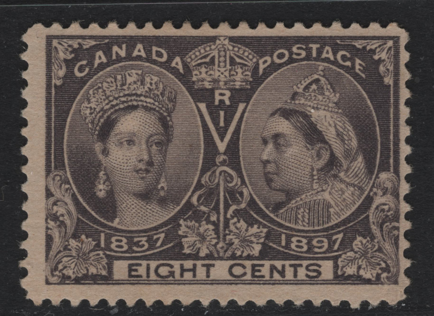 Lot 52 Canada SC#56 8c Blackish Violet Queen Victoria, 1897 Diamond Jubilee Issue, A VG Unused Single On ABN-U Paper, Perf. 12 x 11.9, Shallow Hinge Thin