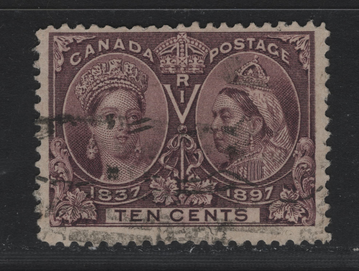 Lot 58 Canada SC#57 10c Brown Violet Queen Victoria, 1897 Diamond Jubilee Issue, A VG Used Single On ABN-AAAA Paper, Perf. 11.9