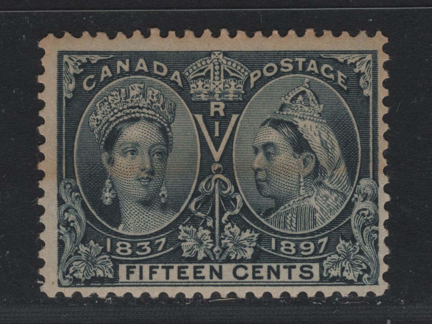 Lot 59 Canada SC#58 15c Blackish Blue Queen Victoria, 1897 Diamond Jubilee Issue, A Fine OG Single On ABN-AAAA Paper, Perf. 12 x 11.9, Some Discolouration & Light Corner Bend