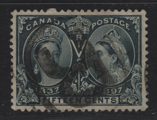 Lot 61 Canada #58 15c Blue-Black Queen Victoria, 1897 Diamond Jubilee Issue, A Fine Used Single, ABN-AAAA Paper, Perf 12x11.9, Very Light Corner Crease At UR, Bold & Clear 'R' Registered Cancel.