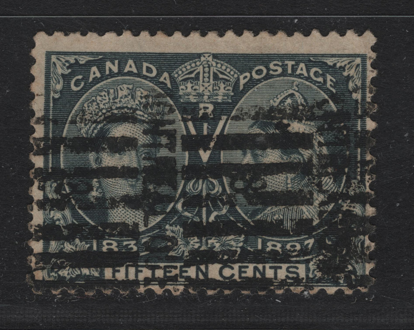 Lot 63 Canada #58 15c Blackish Blue Queen Victoria, 1897 Diamond Jubilee Issue, A Very Good Used Single, ABN-W Paper, Perf 12, Montreal Roller Cancel.