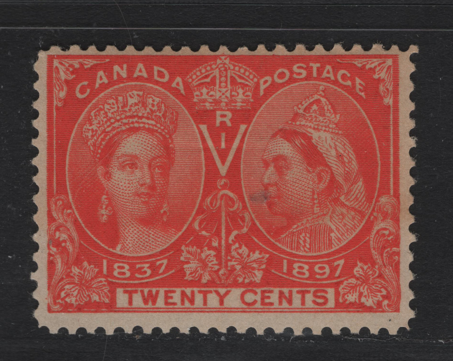 Lot 64 Canada #59i 20c Deep Vermillion Queen Victoria, 1897 Diamond Jubilee Issue, A FOG Single, ABN-AAAA Paper, Perf 11.9