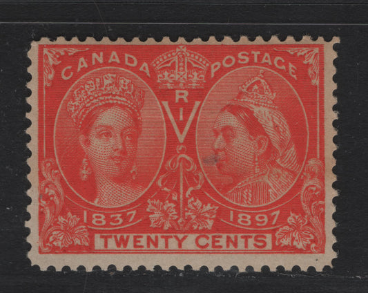 Lot 64 Canada #59i 20c Deep Vermillion Queen Victoria, 1897 Diamond Jubilee Issue, A FOG Single, ABN-AAAA Paper, Perf 11.9