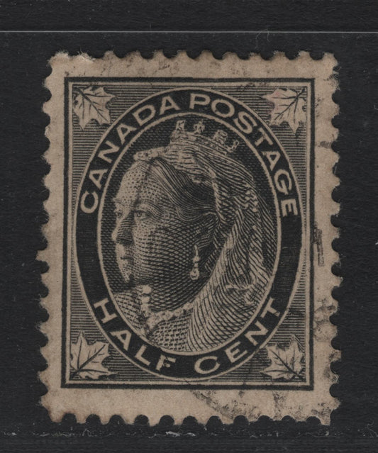 Lot 75 Canada (C) #66 1/2c Black Queen Victoria, 1897-1898 Maple Leaf Issue, A Very Fine Used Single, ABN-X Paper, Perf 12x11.9