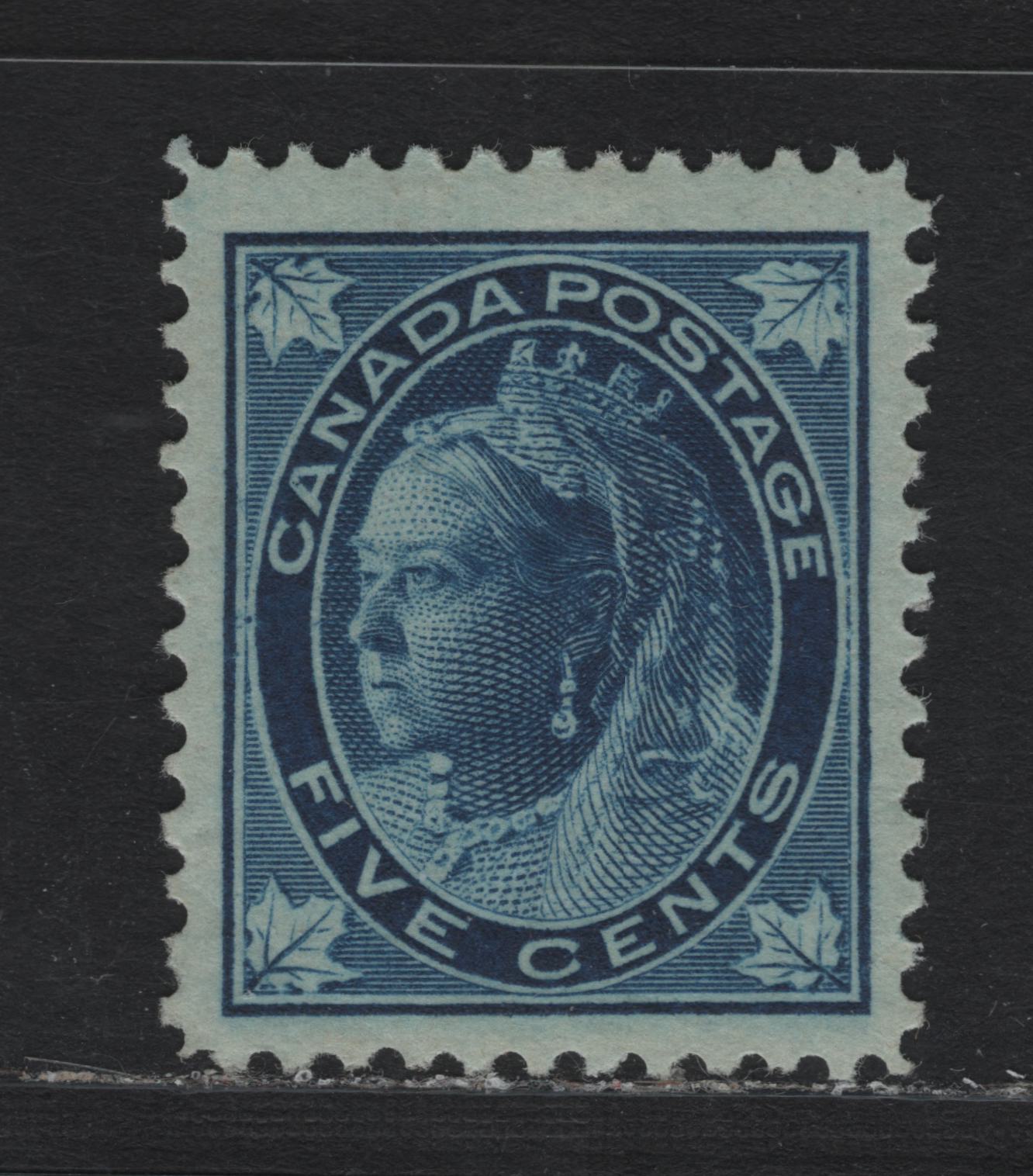 Lot 81 Canada #70 5c Dark Blue Queen Victoria, 1897-1898 Maple Leaf Issue, A VFOG Single, ABN-FF Paper, Perf 12x11.9, Small Diagonal Gum Bend Mentioned For Accuracy.