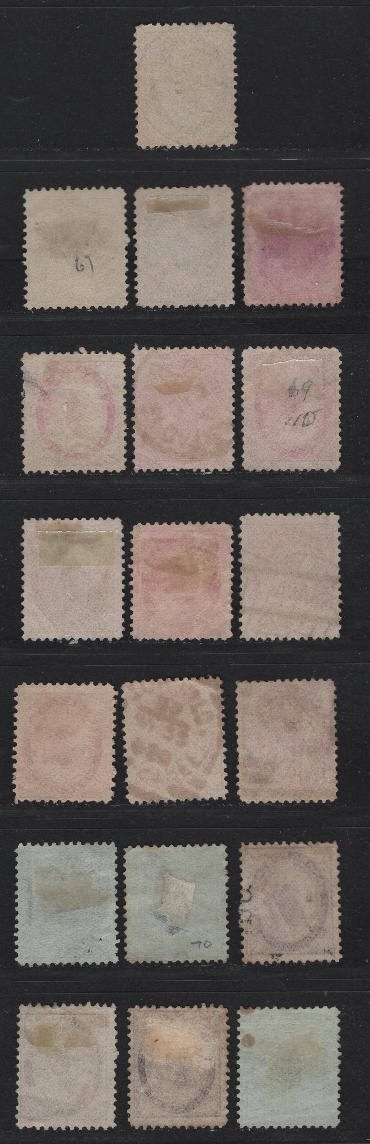 Lot 84 Canada (C) #67-70 1c - 5c Blue Green - Blue Queen Victoria, 1897-1898 Maple Leaf Issue, 19 Fine Used Singles, Various Papers & Perfs That Have Not Been Checked