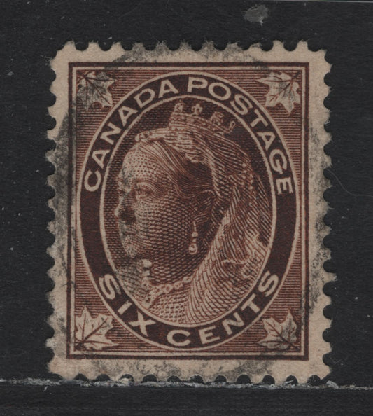 Lot 87 Canada #71 6c Deep Yellow Brown Queen Victoria, 1897-1898 Maple Leaf Issue, A Fine Used Single, ABN-A Paper, Perf 12, Well Centered & Light Corner Crease At LL.