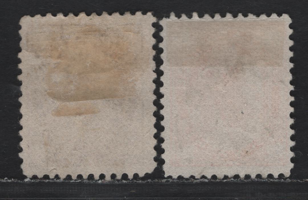 Lot 94 Canada #72, 73 8c Orange - Brown Violet Queen Victoria, 1897-1898 Maple Leaf Issue, 2 Fine Used Singles, ABN-AA & ABN-X Papers, Perf 11.9x12, The 8c Has An August 31 898 Yonge Cancel.