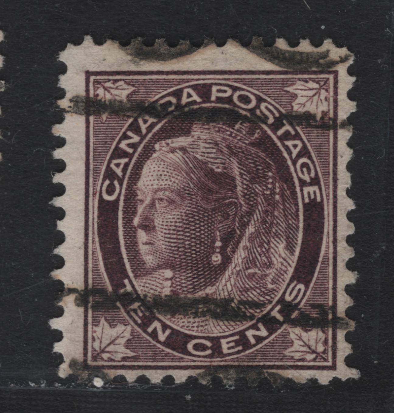 Lot 96 Canada #73xx 10c Brown Violet Queen Victoria, 1897-1898 Maple Leaf Issue, A Fine Used Single, ABN-GG Paper, Perf 12x11.8, Walburn Style T Precancel.