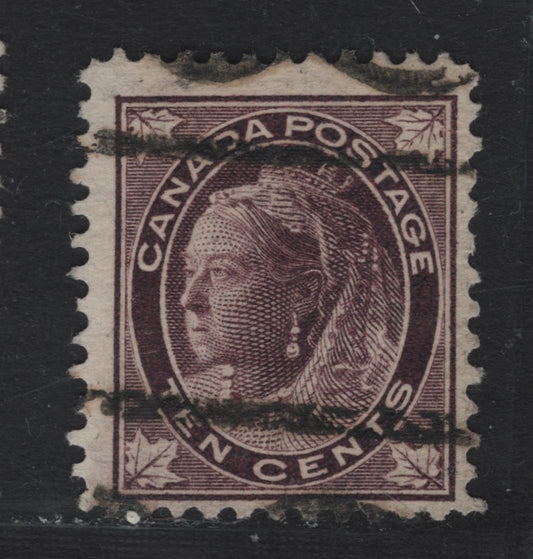 Lot 96 Canada #73xx 10c Brown Violet Queen Victoria, 1897-1898 Maple Leaf Issue, A Fine Used Single, ABN-GG Paper, Perf 12x11.8, Walburn Style T Precancel.