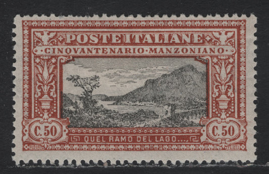 Lot 100 Italy SC#168 (Sassone #154a) 50c Orange Brown & Black, 1923 Manzoni Issue, A FOG Single, Inverted Watermark