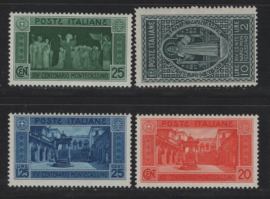 Lot 104 Italy SC#232-233, 236, 238 20c - 10l+2l Red Orange - Slate, 1929 Abbey Of Monte Cassino Issue, 4 FNH Singles