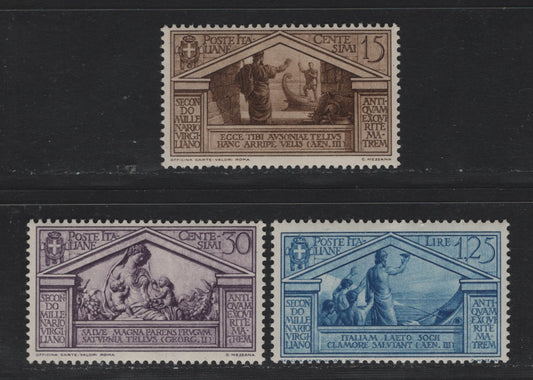 Lot 110 Italy SC#248, 251, 254 15c - 1.25l Olive Brown - Blue, 1930 Bimillenary of Virgil Issue, 3 FNH Singles