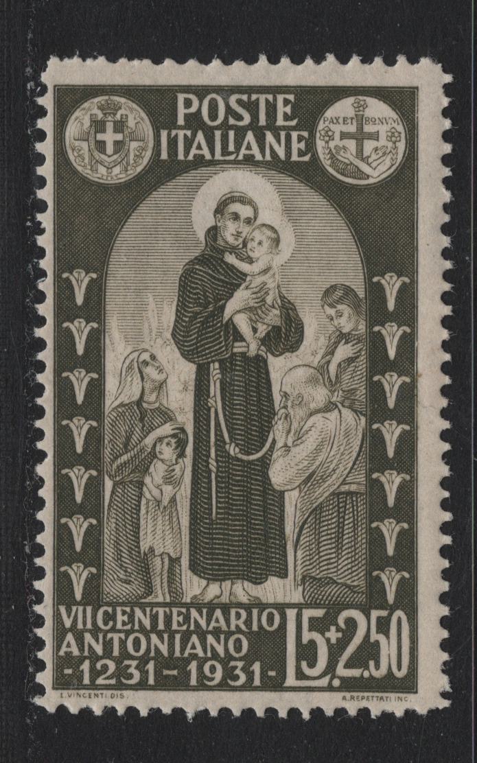 Lot 120 Italy SC#264 5l+2.5l Olive Green, 1931 St. Anthony of Padua Issue, A FNH Single