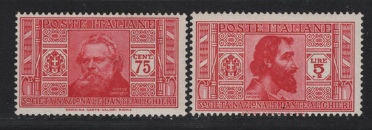 Lot 125 Italy SC#274, 278 75c - 5l+2l Carmine Rose, 1932 Dante Alighieri Society Issue, 2 FNH Singles