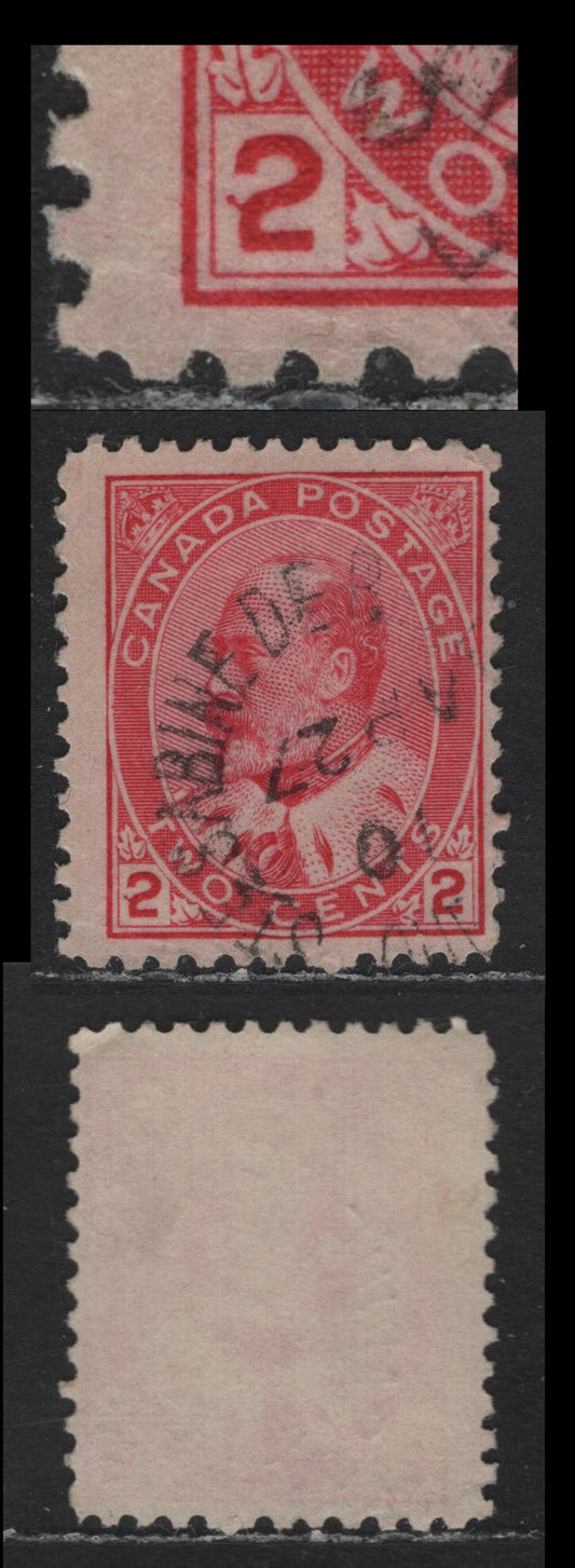Lot 12 Canada #90var 2c Carmine Rose, 1903-1908 King Edward VII Issue, A Fine Used Single, ABN-AA Paper, Perf 12.1x12, Left '2' Showing A Projection.