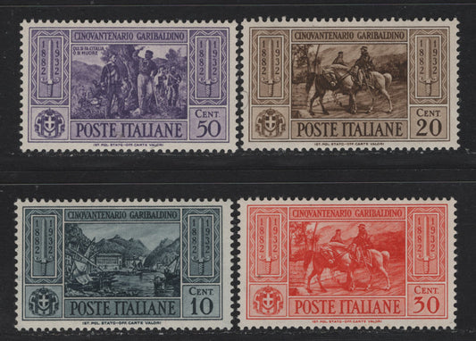 Lot 130 Italy SC#280-281, 283-284 10c - 50c Gray Black - Violet, 1932 Garibaldi Issue, 4 F/VFNH Singles