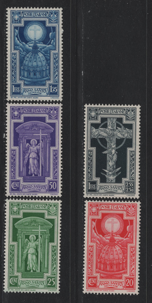 Lot 143 Italy SC#310-314 20c - 2.55l+2.5l Rose Red - Black, 1933 Holy Year Issue, 5 F/VFNH Singles, Sideways Wmk (All Values Except 50c & 1.25l) & Sideways Inverted Wmk