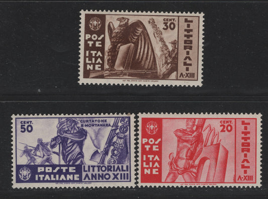 Lot 151 Italy SC#342-344 20c - 50c Rose Red - Purple, 1935 University Contests Issue, 3 F/VFNH Singles