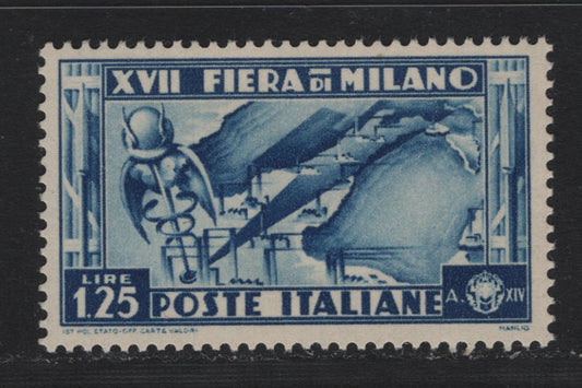 Lot 152C Italy SC#358 (Sassone 397a) 1.25l Sapphire, 1936 17th Milan Trade Fair Issue, A VFNH Single, Inverted Wmk