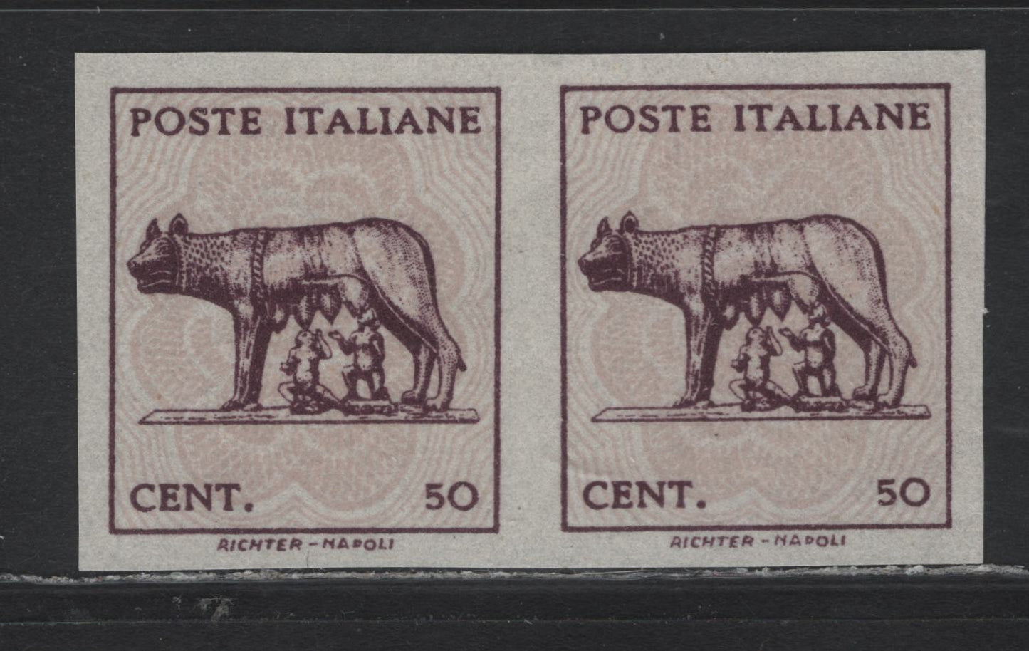 Lot 166 Italy SC#440var 50c Rose Violet & Pale Rose, 1942 Italian Army Issue, A Very Fine Unused Imperf Pair, Signed Giuseppe Pinto (Prominent Italian Expertizer)