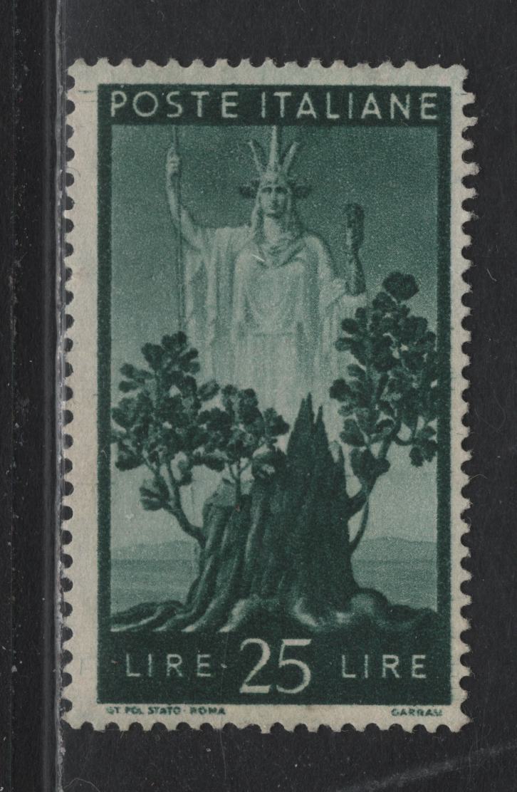 Lot 26 Italy SC#475 25l Dark Green, 1945-1947 Reconstruction Definitives, A Fine Unused Single, No Gum