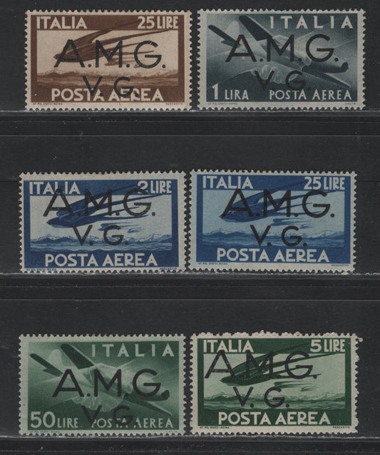 Lot 172 Italy SC#1LNC1-1LNC7 1l - 50l Slate Blue - Dark Green, 1946-1947 Overprinted Airmail Issue, 7 F/VFOG Singles, FMG VG