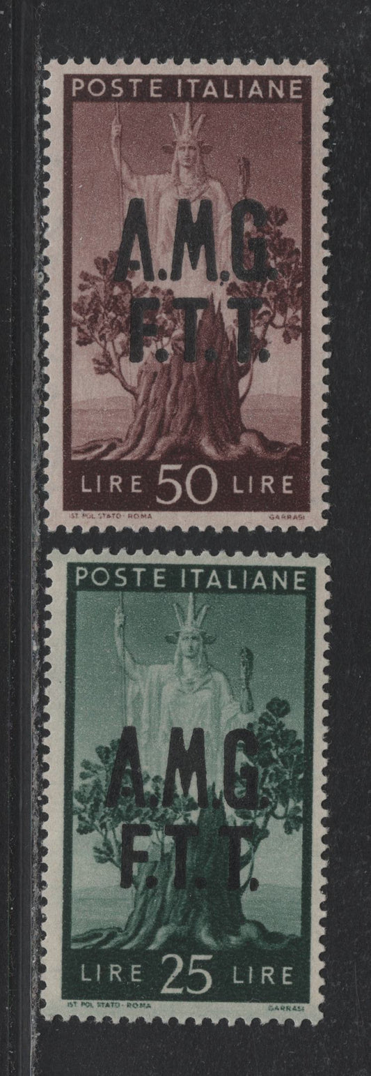 Lot 173 Italy - Trieste SC#12-13 25l - 50l Dark Green - Dark Violet Brown, 1947 Reconstruction Overprinted Issue, 2 VFNH Singles, AMG FTT