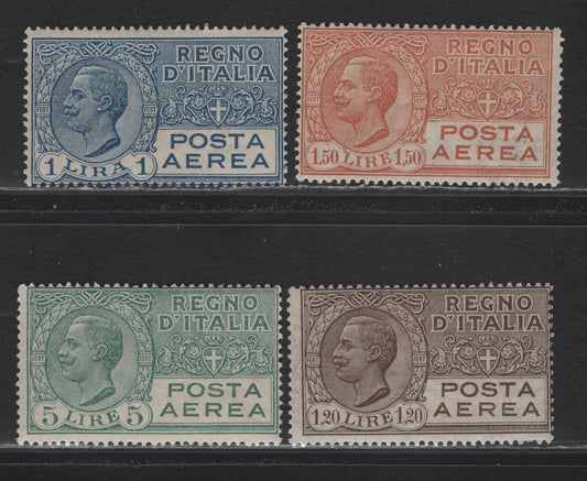 Lot 176 Italy SC#C6-C7, C9 1l - 5l Blue - Gray Green, 1926-1928 Victor Emmanuel III Airmail Issue, 3 FOG Singles