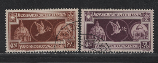 Lot 192 Italy SC#CB1-CB2 50c+25c - 75c+50c Orange Brown - Brown Violet, 1933 Holy Year Airmail Special Delivery Issue, 2 Very Fine Used Singles, Clear Favor Cancels